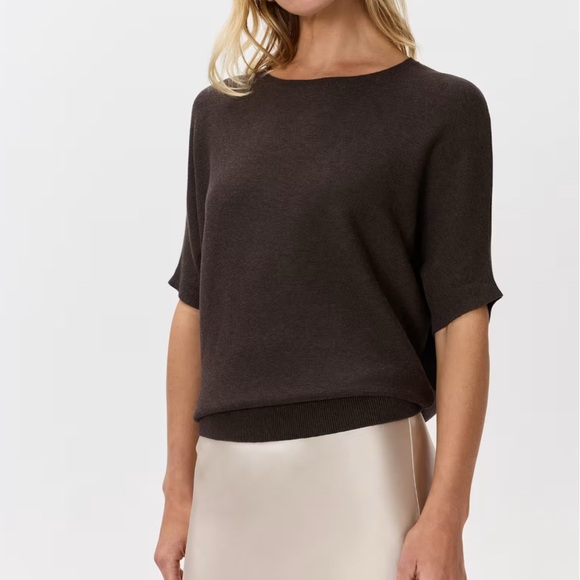 Quince Lightweight Cotton Cashmere Link-Stitch Dolman Sweater Mocha Heather - Picture 1 of 5